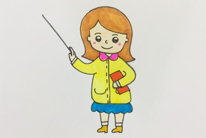 长发老师简笔画怎么画美女老师简笔画步骤教程