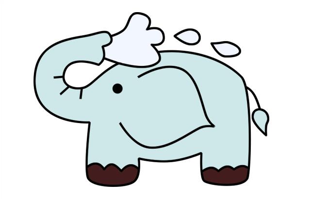 用鼻子吸水洗澡的小象简笔画怎么画？2.jpg