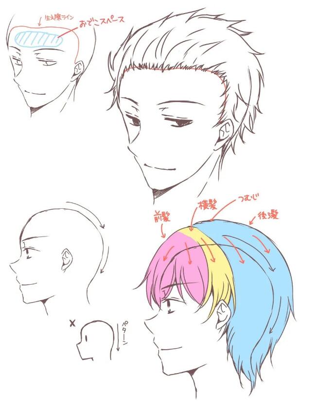 对于短发的角色,可以先画出发际线.jpg