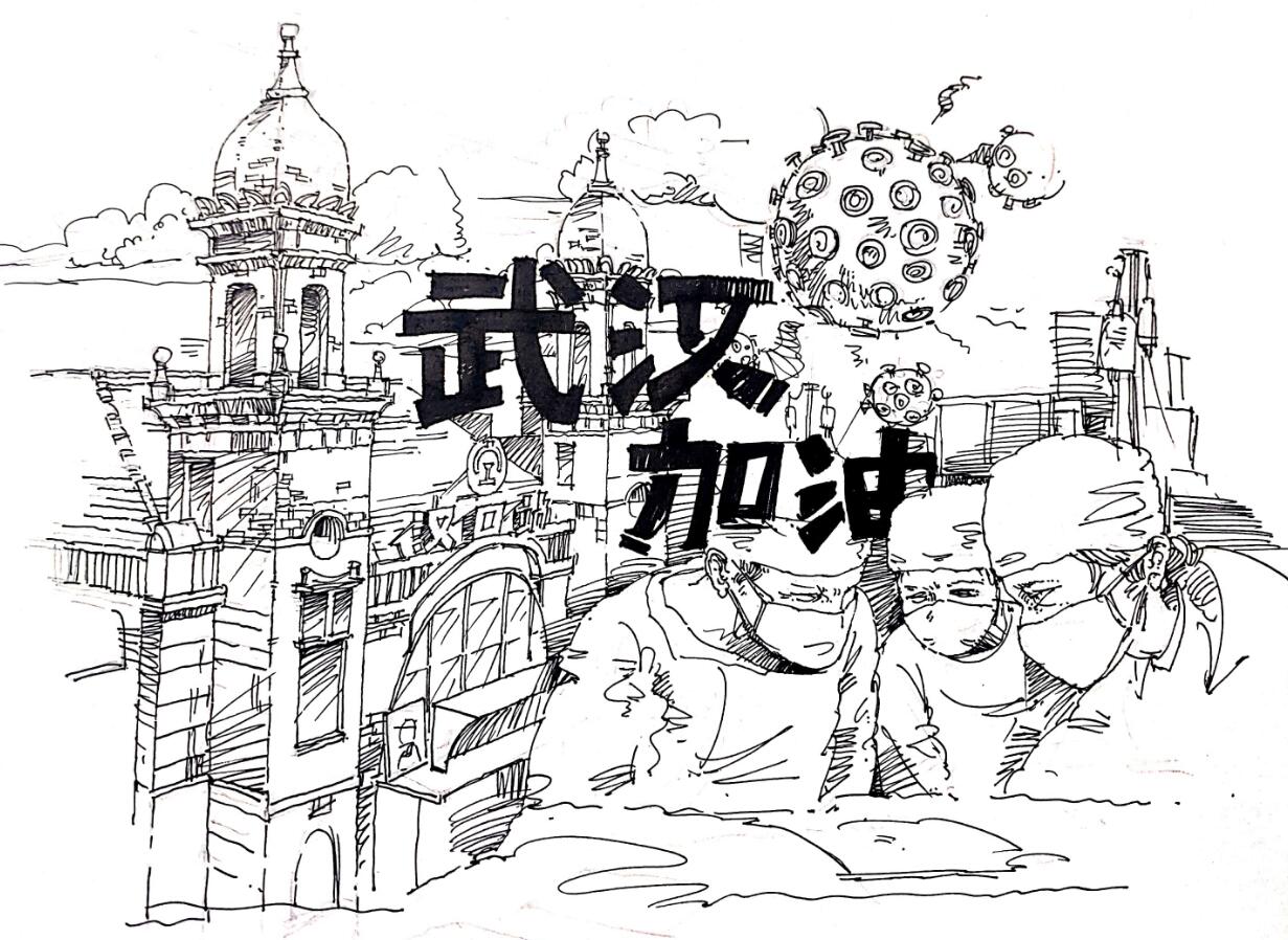 对在一线的医生战士表达感谢，武汉加油！简笔画.jpg