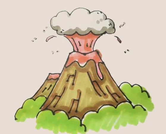 火山喷发场景怎么画,火山喷发场景绘画步骤教程 火山喷发简笔画