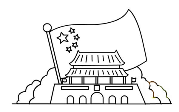 国庆节天安门简笔画怎么画,国庆节天安门场景手绘步骤教程 国庆节简笔画_国庆节主题天安门和国旗简笔画步骤图
