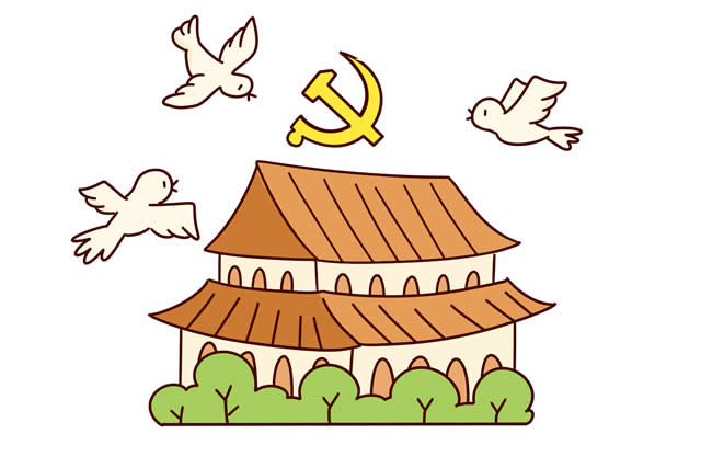 建党节简笔画简单图片大全漂亮_鸽子和天安门
