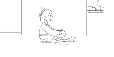 屋外，张三蹲在墙角把包袱放入坑中.jpg