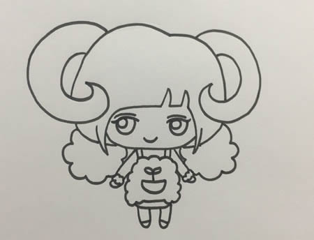 白羊座女孩简笔画Q版,白羊座女孩怎么画简单又可爱