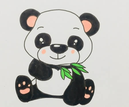 熊猫吃竹子简笔画彩色可爱