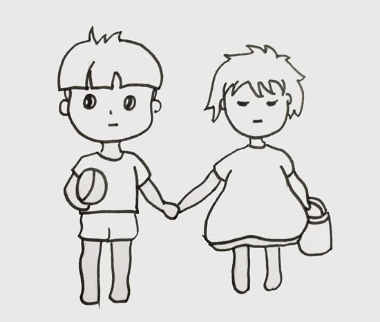 小朋友手牵手简笔画_男孩女孩手牵手的简笔画