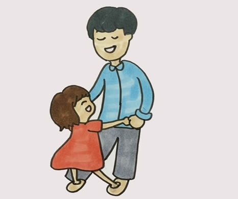 爸爸和女儿人物简笔画步骤教程