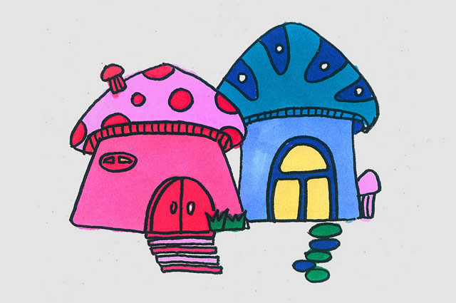 蘑菇屋简笔画彩色简单画法