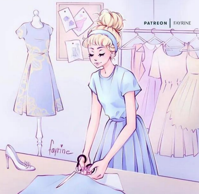 当迪士尼公主选择工作仙蒂变成服装设计师乐佩成为画手