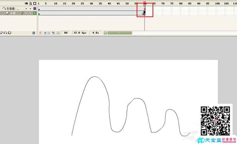 Flash制作跳动的小球循环动画的具体步骤之选择小球元件第60帧