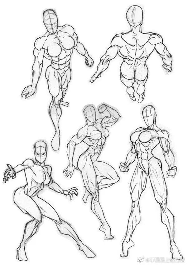 手绘动漫人物设计：高难度姿势，画人体参考素材