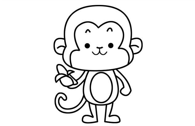 拿着香蕉的小猴子简笔画怎么画，拿着香蕉的小猴子简笔画步骤教程.jpg