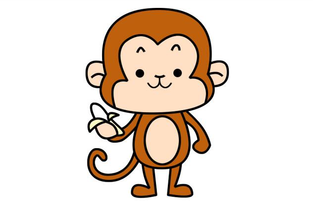 拿着香蕉的小猴子简笔画怎么画，拿着香蕉的小猴子简笔画步骤教程2.jpg