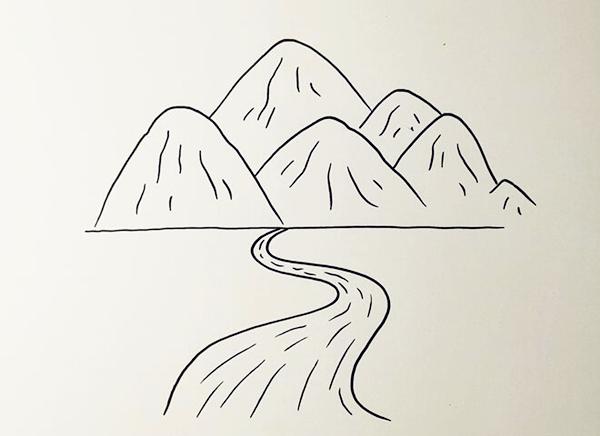 高山流水的简笔画