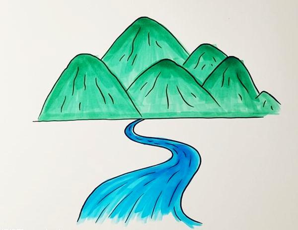 高山流水的简笔画