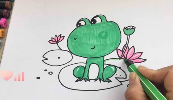 荷叶上的青蛙简笔画画法步骤图片