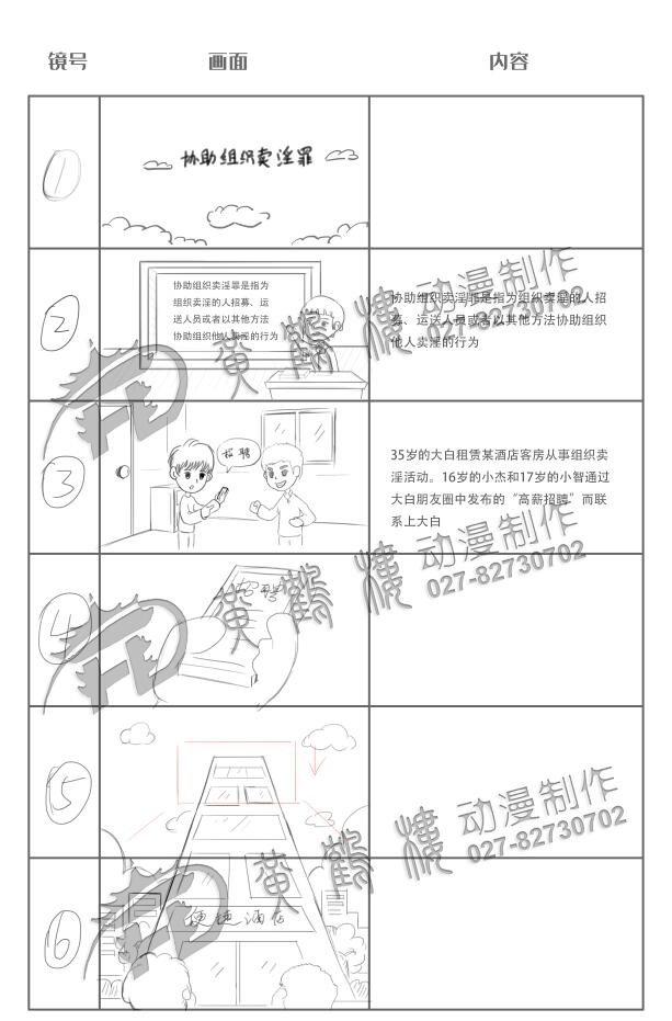 Flash逐帧动画制作《协助组织卖淫罪》法院法制宣传科普动画片线稿分镜设计