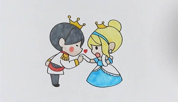 灰姑娘和王子的简笔画彩色