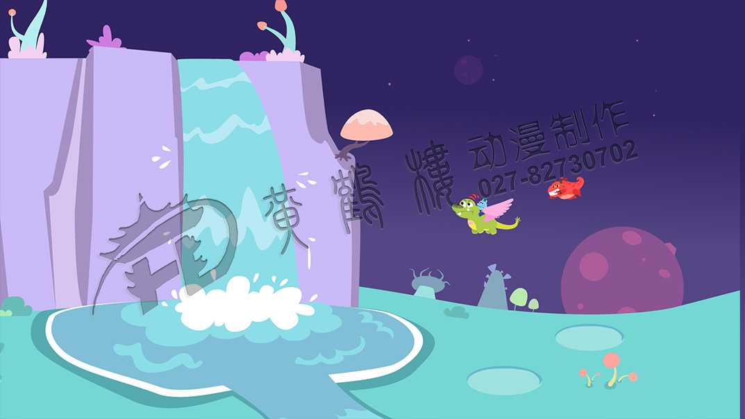 英语课动画片制作：吞梦兽冲着瀑布飞去.jpg