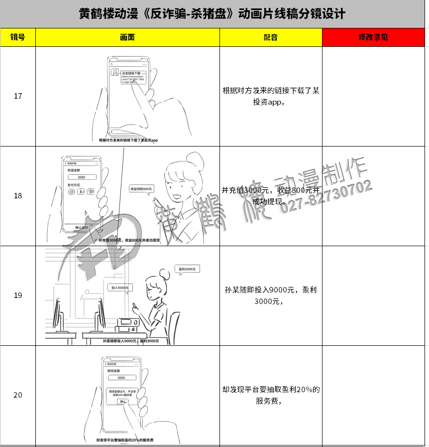 黄鹤楼动漫《反诈骗-杀猪盘》动画片线稿分镜设计17-20.jpg