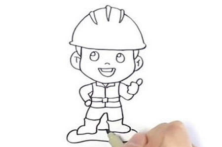 建筑工人儿童画 简单图片