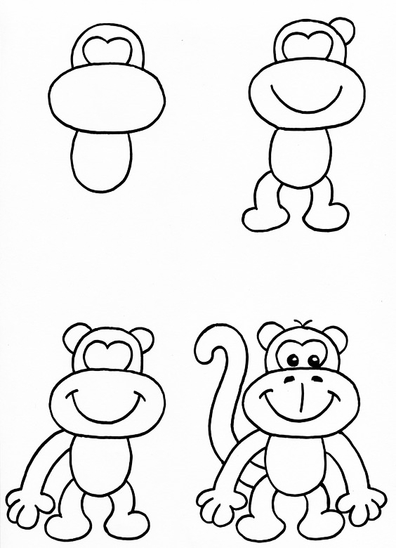 简单四步画出长颈鹿,猴子和乌龟简笔画图片