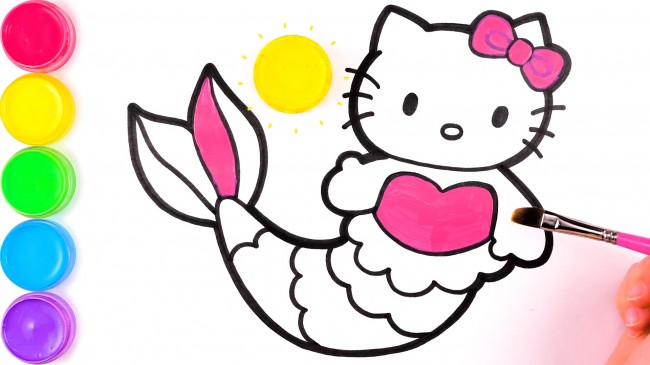 动漫手绘hello kitty猫的画法，hello kitty猫美人鱼步骤教程