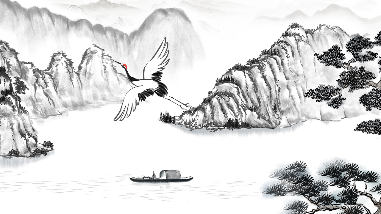 《高山流水遇知音》飞鹤、小船、山峦、伯牙动画设计.jpg
